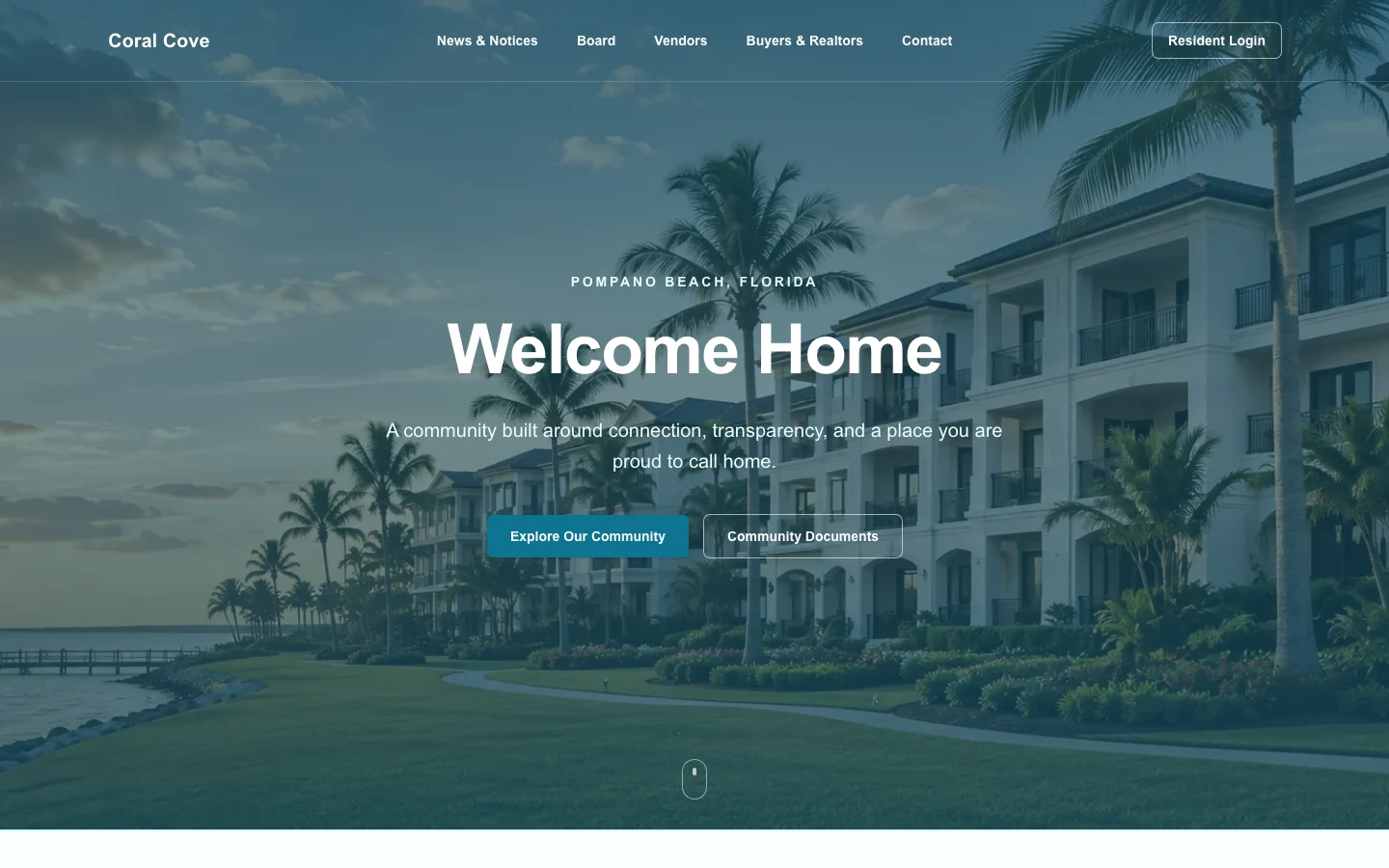 Coral Cove condominium demo website homepage